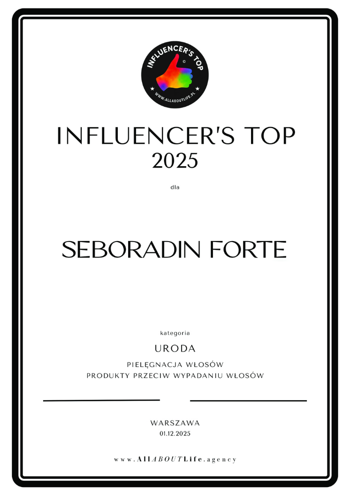 Nagroda Influencer’s Top 2025 dla kuracji Seboradin FORTE Przeciw wypadaniu włosów
