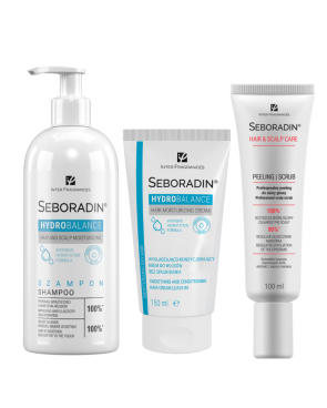 Zestaw Seboradin HYDRO BALANCE - szampon 400 ml, krem do włosów 150 ml, peeling do skóry głowy 100 ml