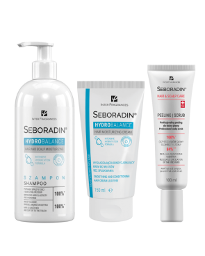 Set Seboradin HYDRO BALANCE - shampoo 400 ml, hair cream 150 ml, scalp scrub 100 ml