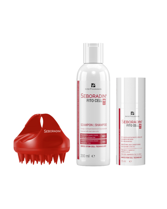 Set Seboradin FITO CELL shampoo, hair smoothing serum, scalp massager