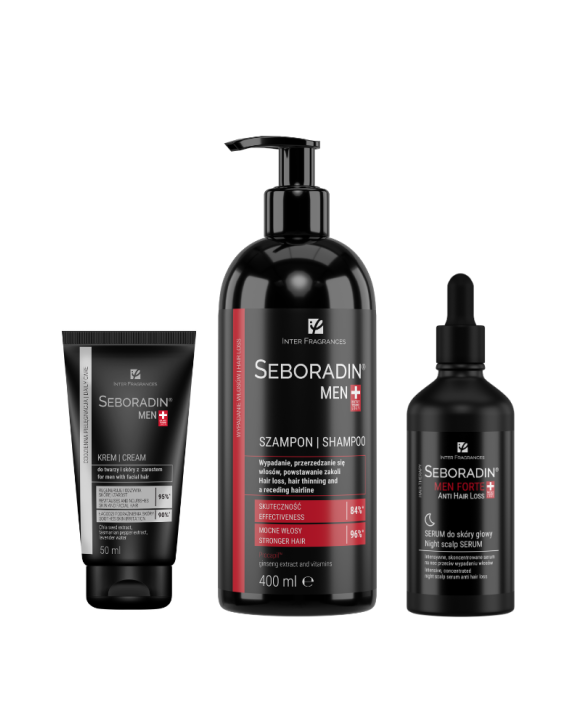 Zestaw Seboradin MEN - szampon, serum, krem do twarzy