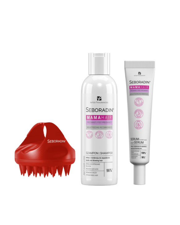 Set Seboradin MAMA HAIR - shampoo, scalp serum, scalp massager