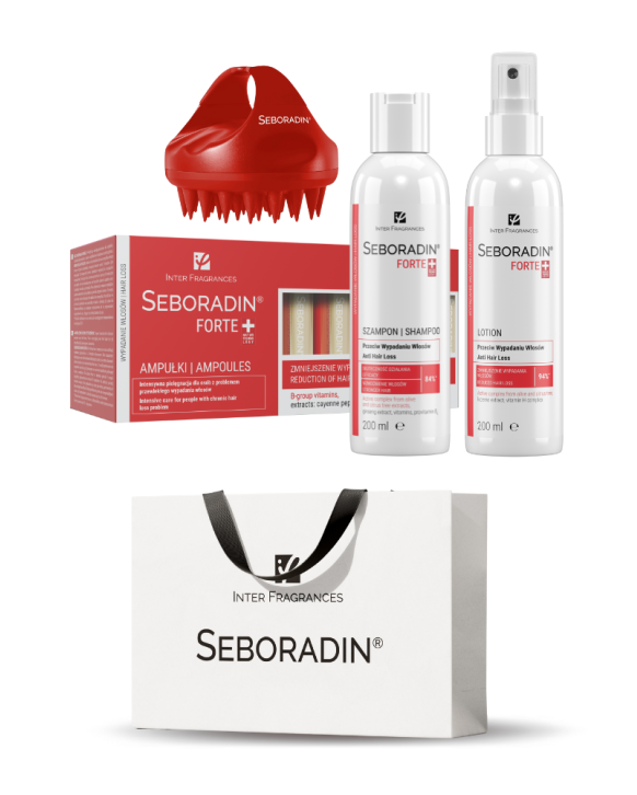 Gift Set Seboradin FORTE - shampoo, ampoules, lotion, scalp massager
