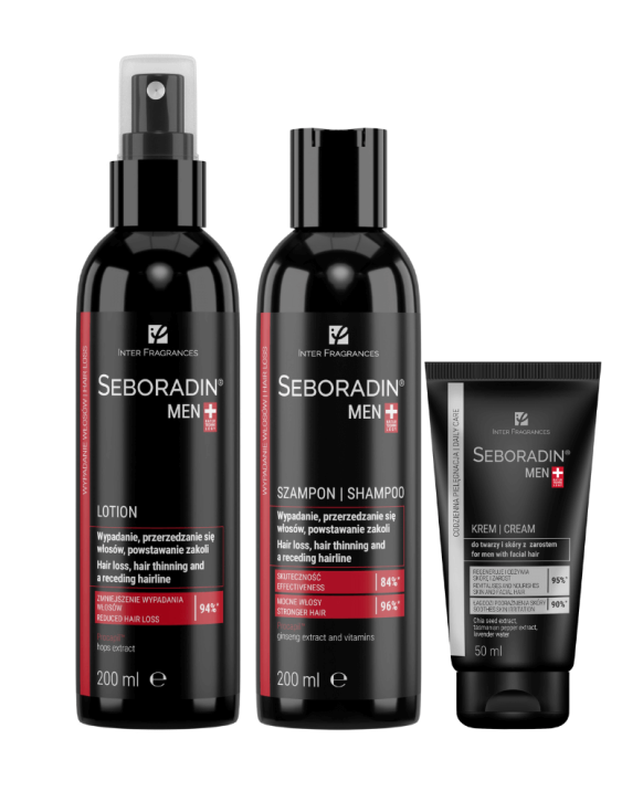 Zestaw Seboradin MEN - lotion 200 ml, szampon 200 ml, krem do twarzy 50 ml