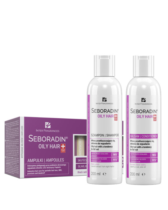 Zestaw Seboradin OILY HAIR szampon 200 ml + balsam 200 ml + ampułki 14 szt.
