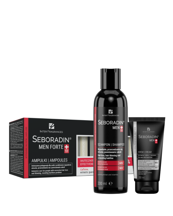 Zestaw Seboradin MEN - ampułki 14 x 5,5 ml, szampon 200 ml, krem do twarzy 50 ml