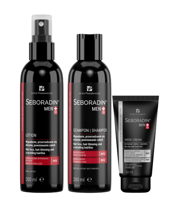 Zestaw Seboradin MEN - lotion 200 ml, szampon 200 ml, krem do twarzy 50 ml