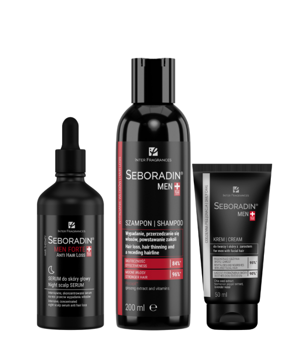 Zestaw Seboradin MEN - serum 100 ml, szampon 200 ml, krem do twarzy 50 ml