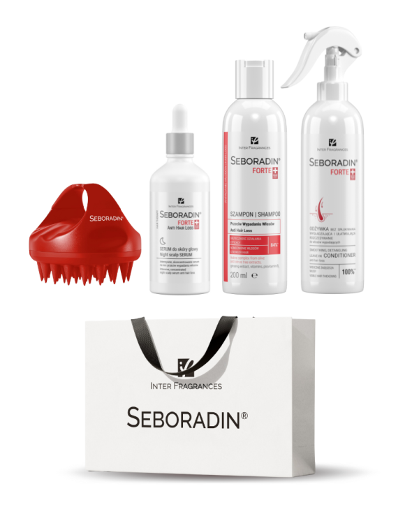 Gift Set Seboradin FORTE - shampoo, scalp serum, leave-in conditioner, scalp massager